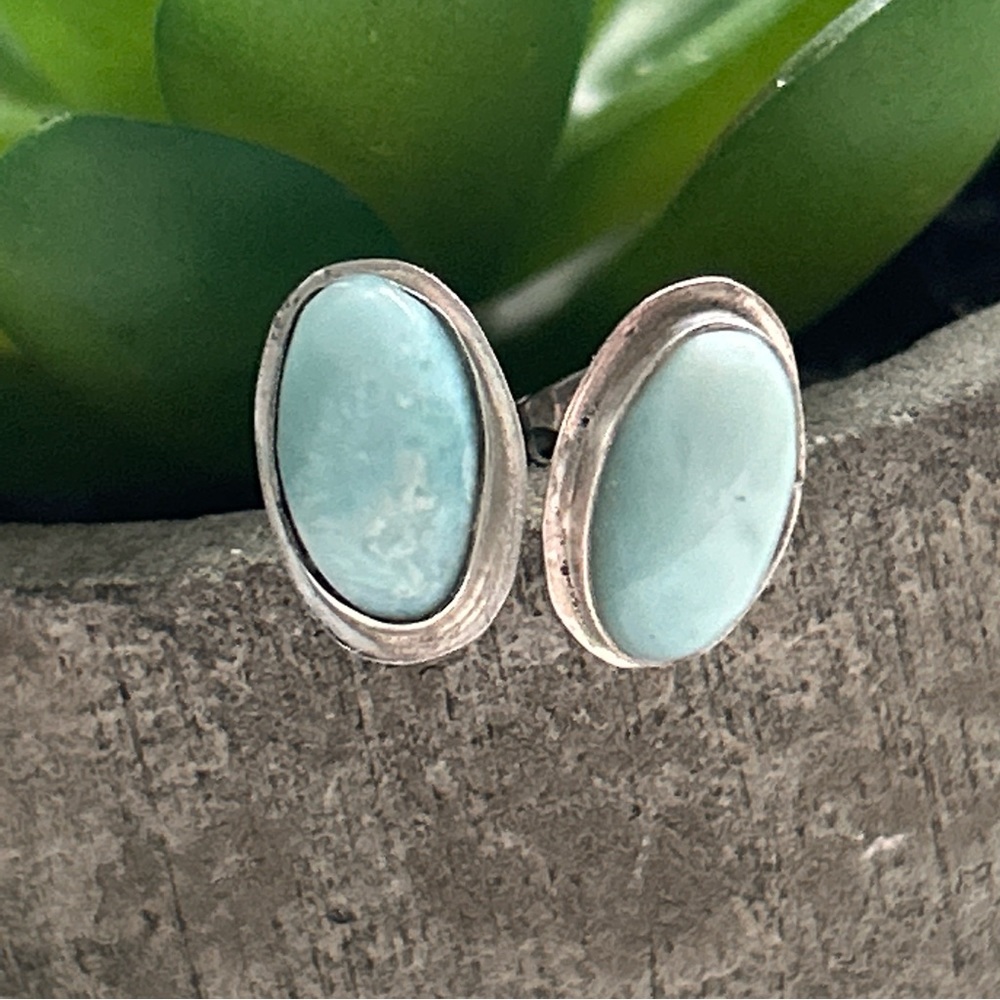 Vintage Artisan Larimar Sterling Silver Earrings